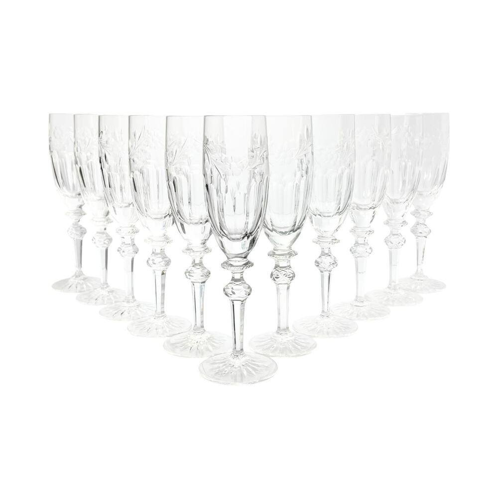 Rogaska “Country Garden” Set of 11 Crystal Fluted Champagne Glasses 8 3/4” 6oz